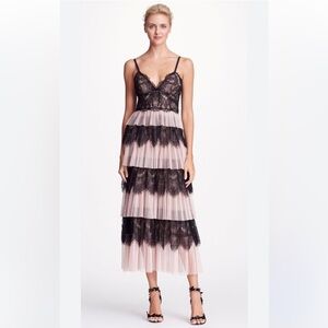 Marchesa Notte Blush Black Tiered Tulle Lace Dress No Size 4/6 Flawed